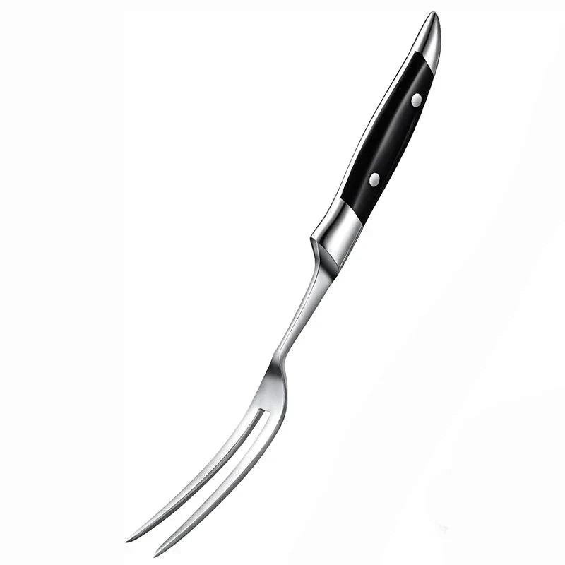 12" Stainless Steel Meat Fork with Wooden Handle for Grill BBQ Cooking by Bowlift
