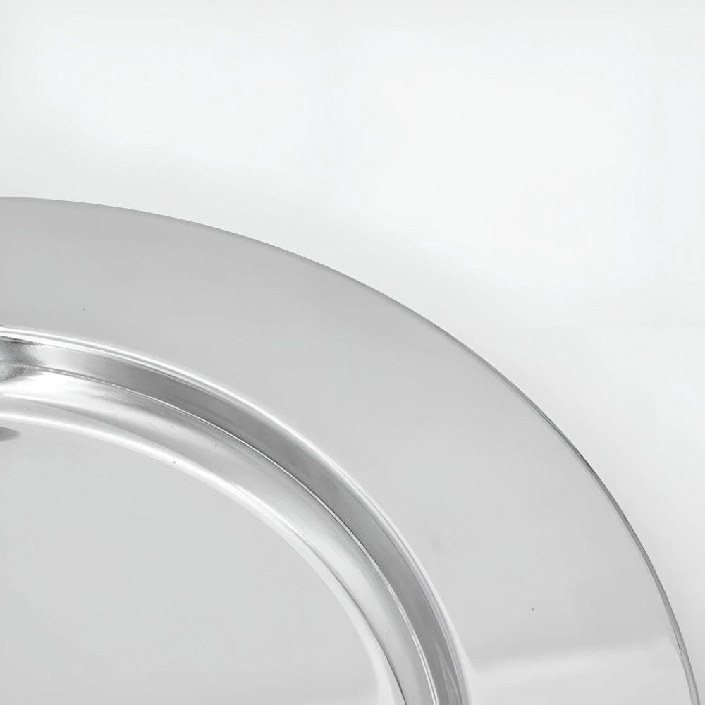 Elegant Stainless Steel Round Tray with Wooden Handles by Casa & Beyond