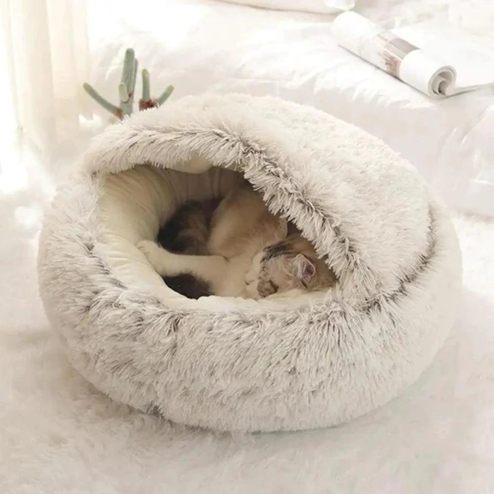 Round Hooded Faux Fur Pet Bed by Casa & Beyond