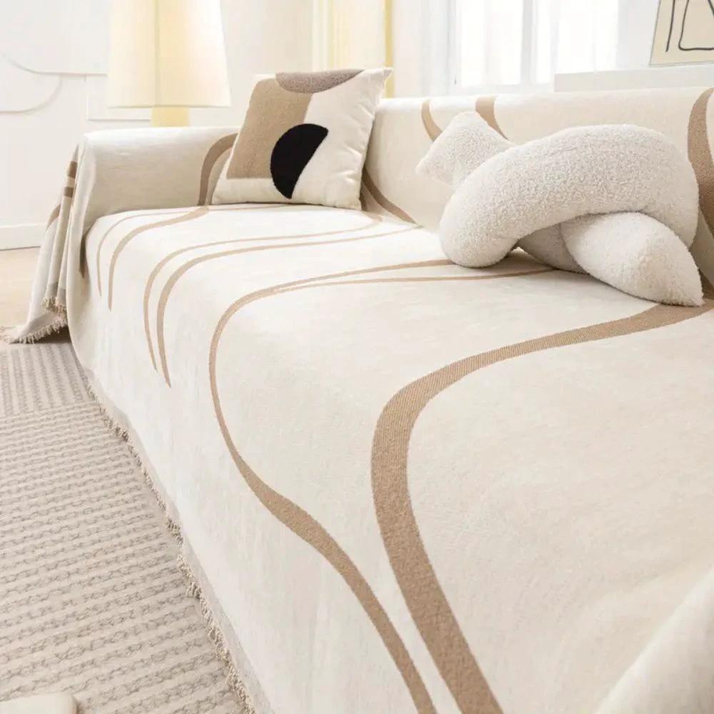 Wave Lines Chenille Sofa Covers by Casa & Beyond