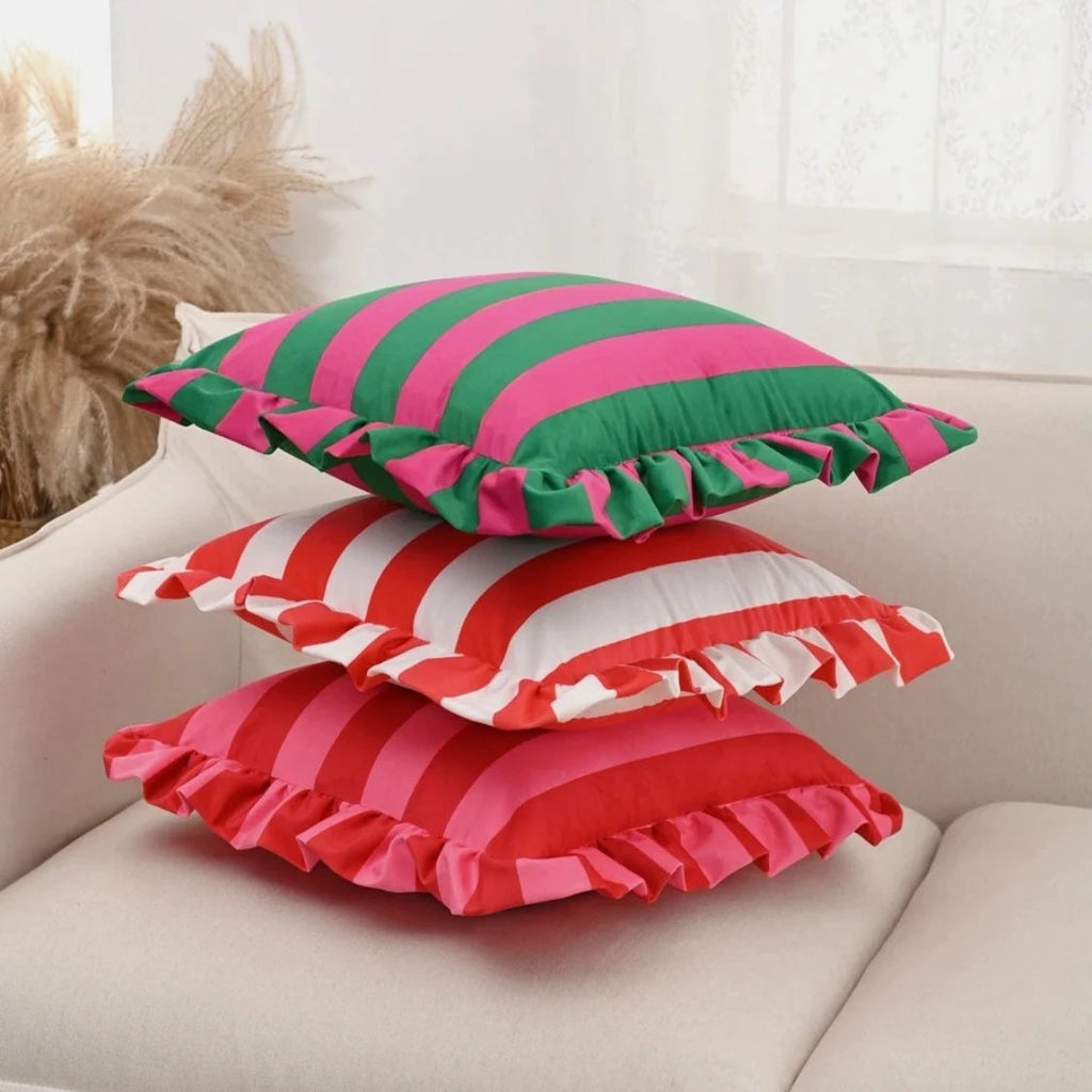 Retro Striped Ruffle Cushion Cover by Casa & Beyond