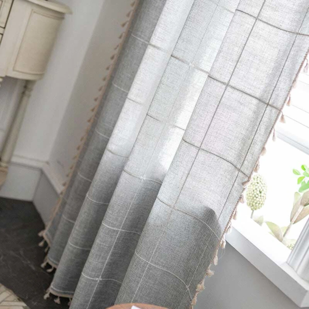 Tassel Plaid Curtain Semi Blackout Drapes by Casa & Beyond