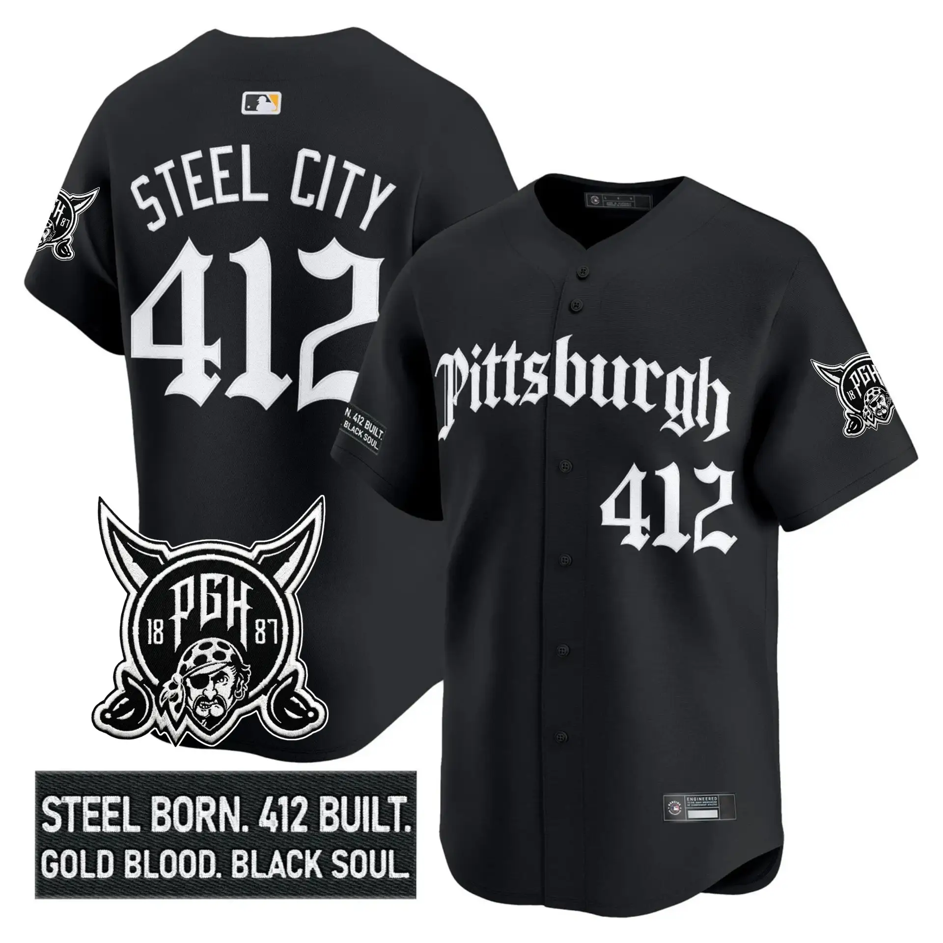 PIT 'Gothic Steel City Edition' Vapor Premier Limited Jersey - All Stitched by Pittsburgh Pirates
