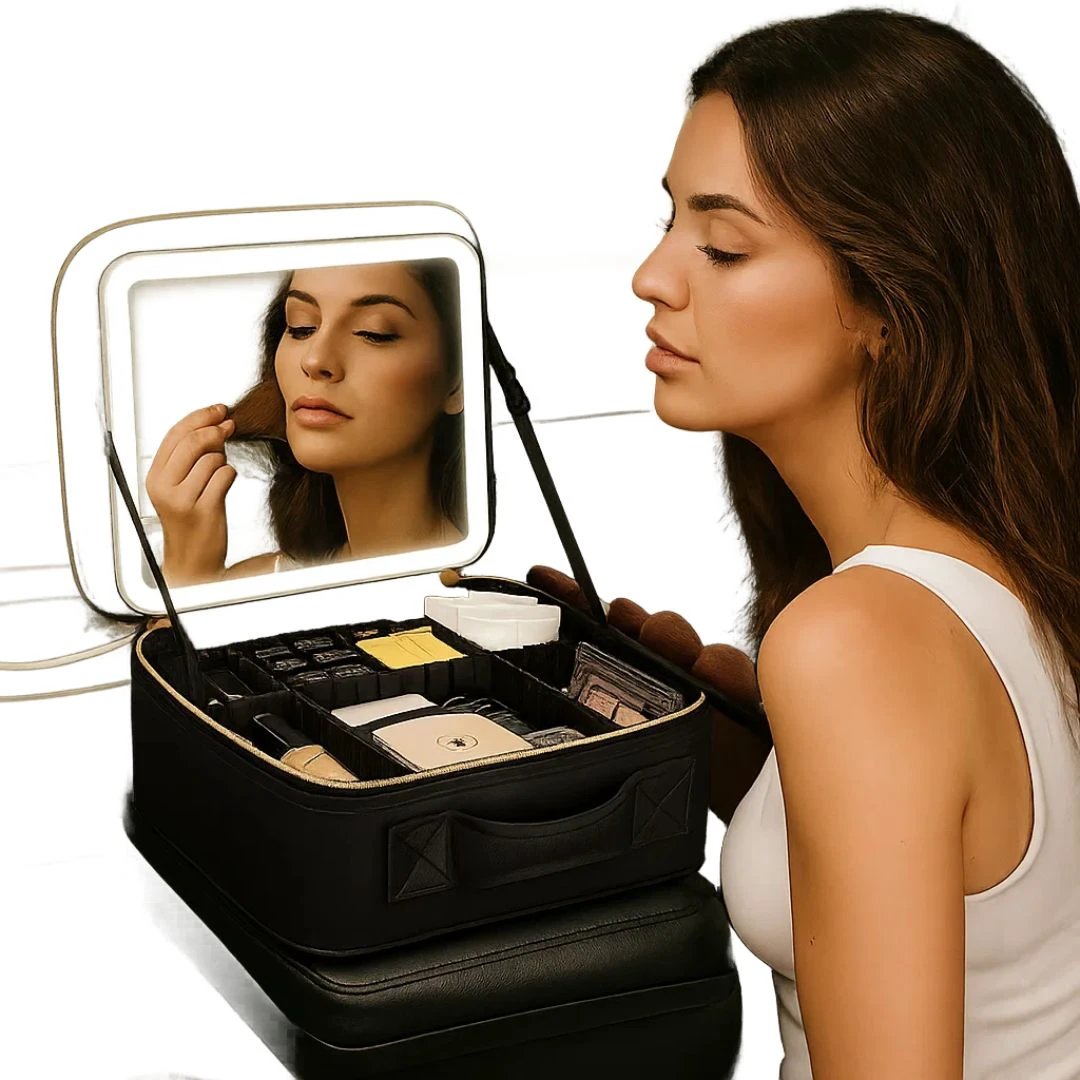 GlamOrganize | Makeup & Toiletry Bag - Cosmetic Organiser - LED Mirror - Compact Storage for Makeup and Skincare - Travel-Friendly Bowlift by Bowlift