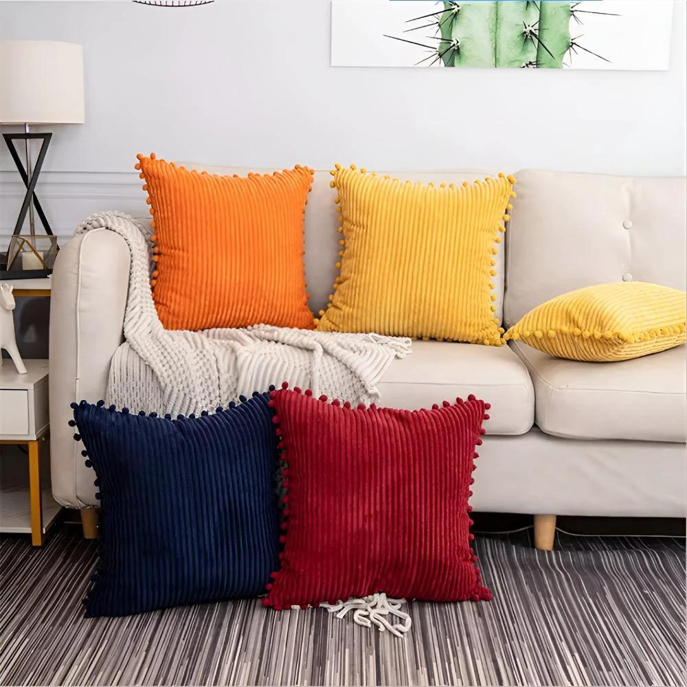 Plush Ribbed Pom-Pom Cushion Cover by Casa & Beyond