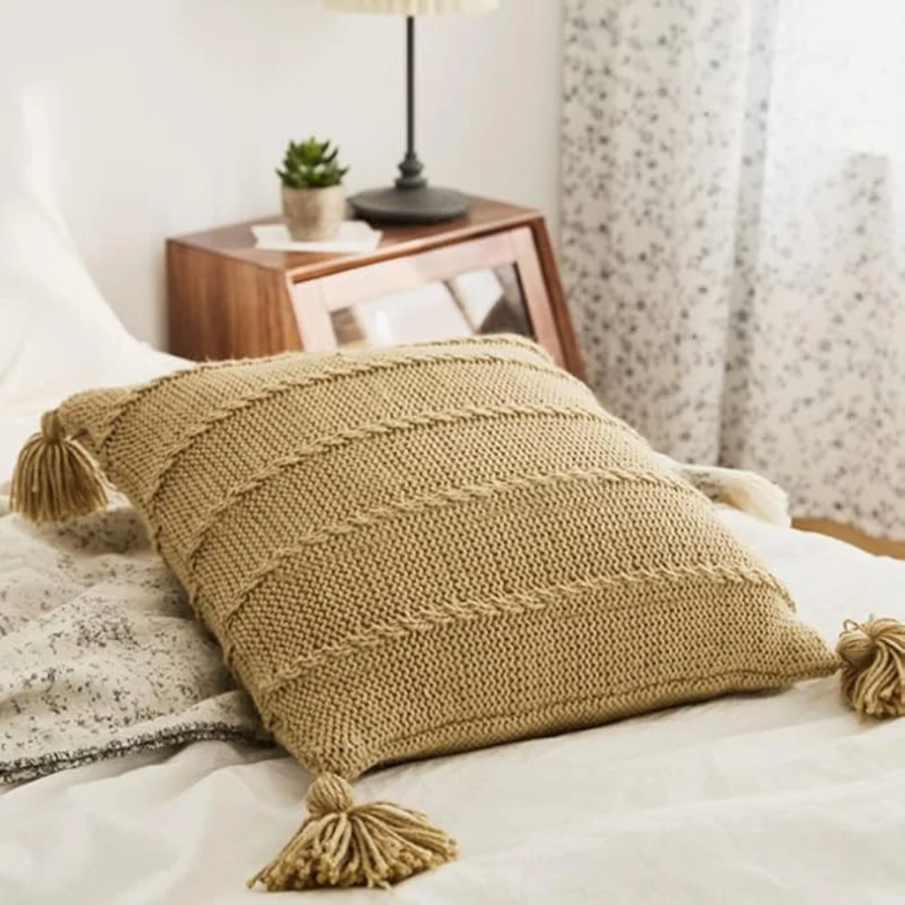 Nordic Knitted Tassel Cushion by Casa & Beyond
