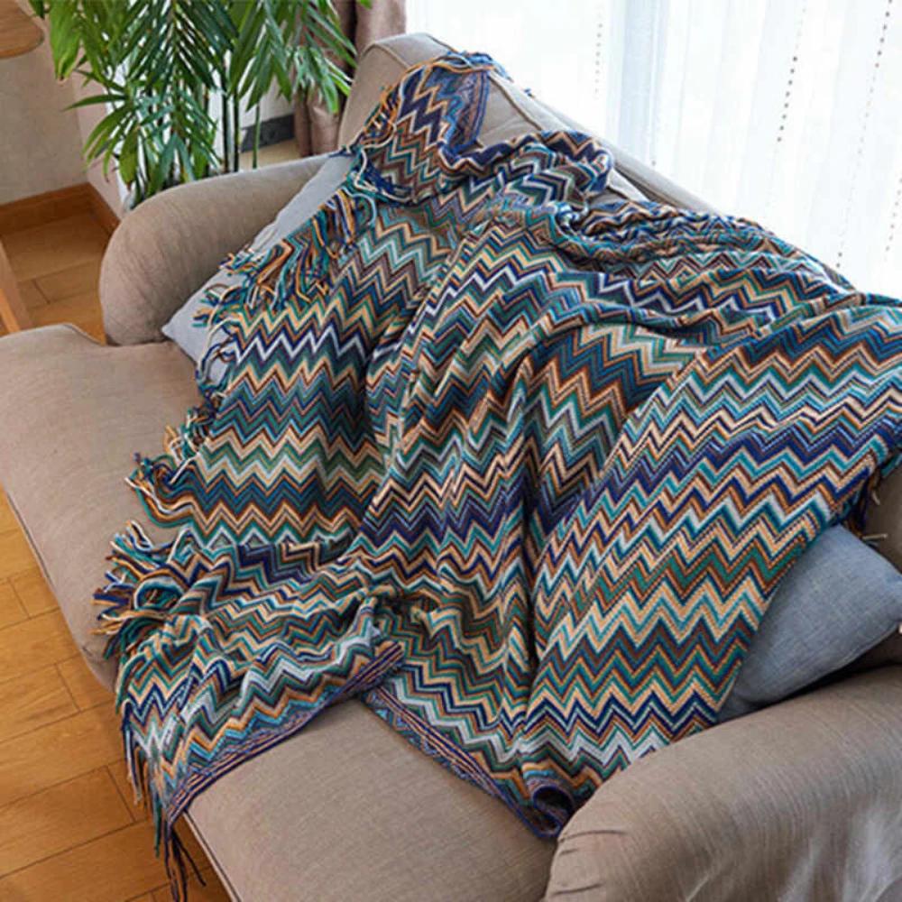 Multicolor Zigzag Tasseled Knit Throw by Casa & Beyond