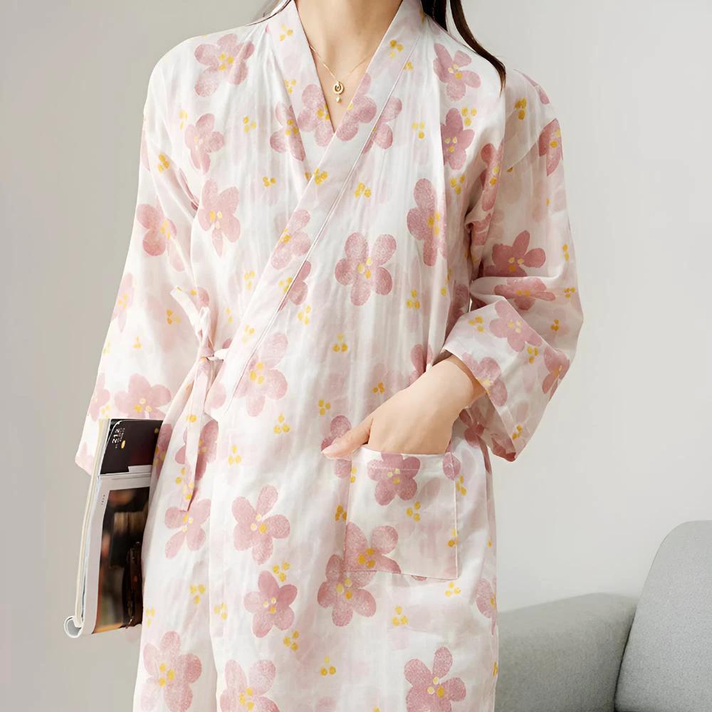 Women's Floral Pattern Cotton Bathrobe by Casa & Beyond