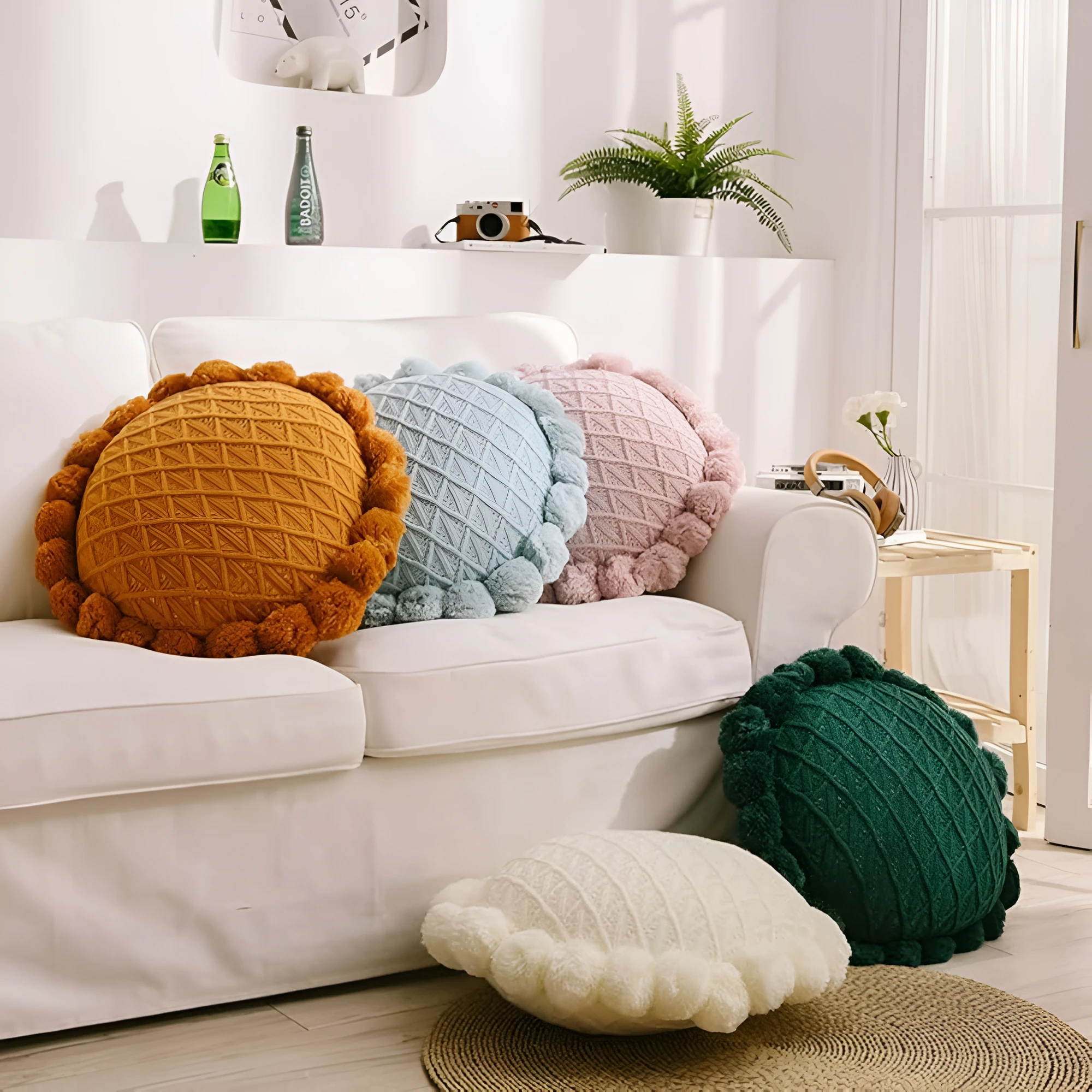 Chic Sunflower Pom-Pom Cushion by Casa & Beyond