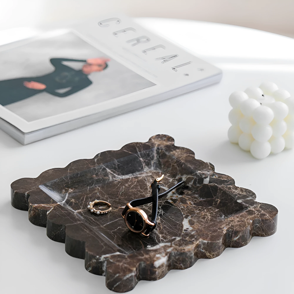 Scalloped Marble Travertine Jewellery Tray by Casa & Beyond