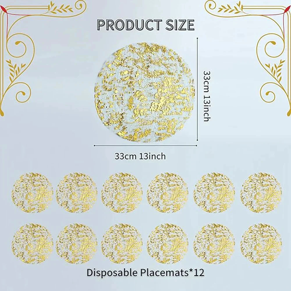 12pcs Disposable Gold Decoration Placemats Set Table Mat Kitchen Tools by Bowlift