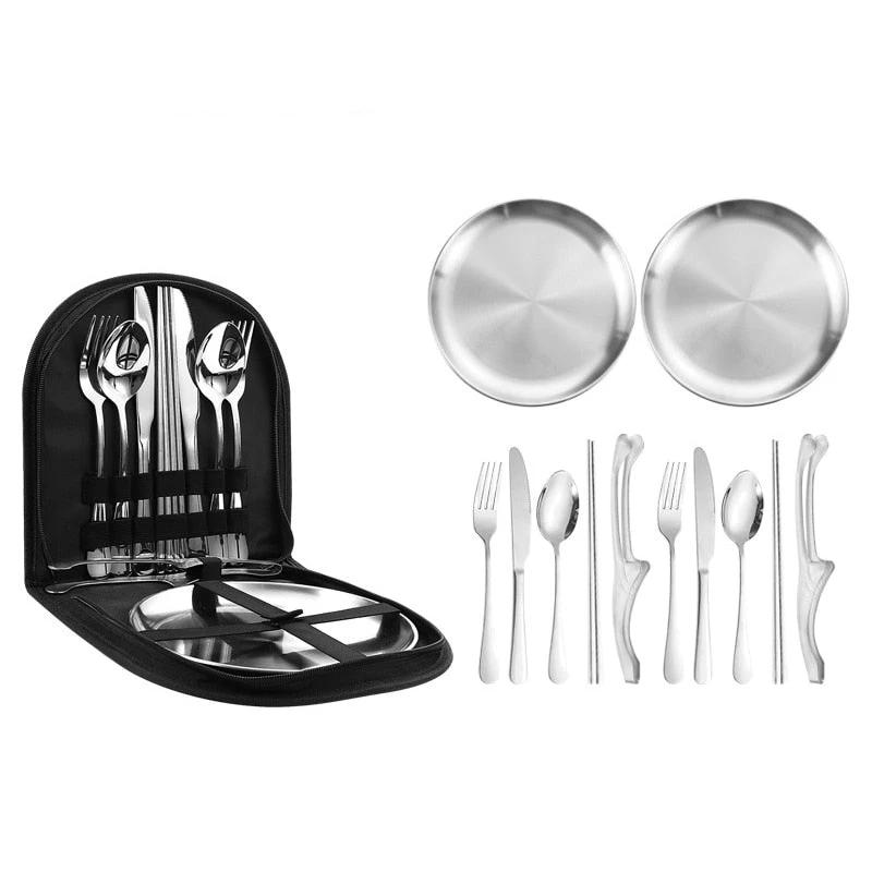 12pcs Portable Stainless Steel Cutlery Set Tableware For Camping by Bowlift