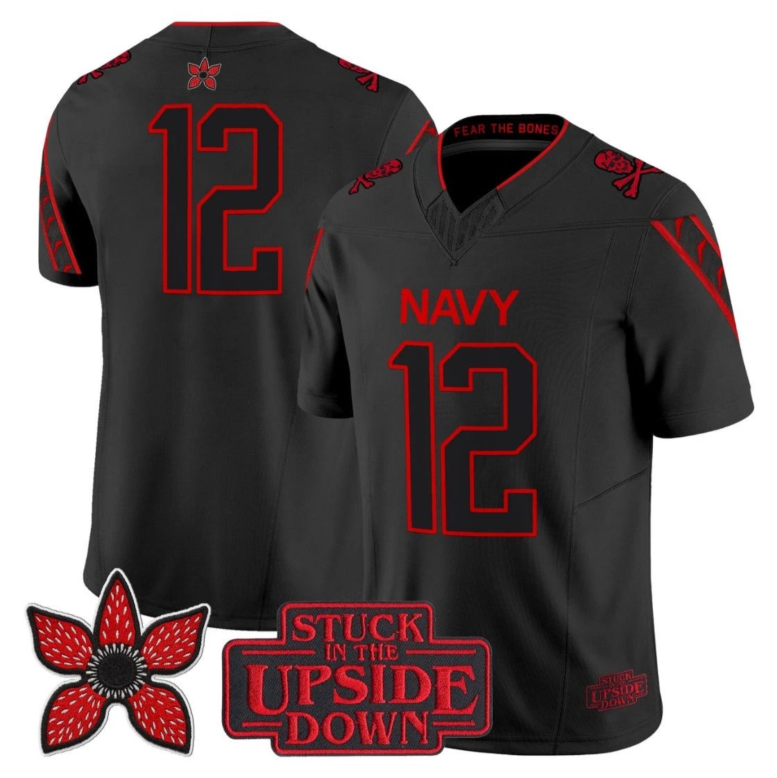 12th Man Jersey #12 Navy Midshipmen Stranger Things x Jolly Roger Stitched by NCAA Football Jersey