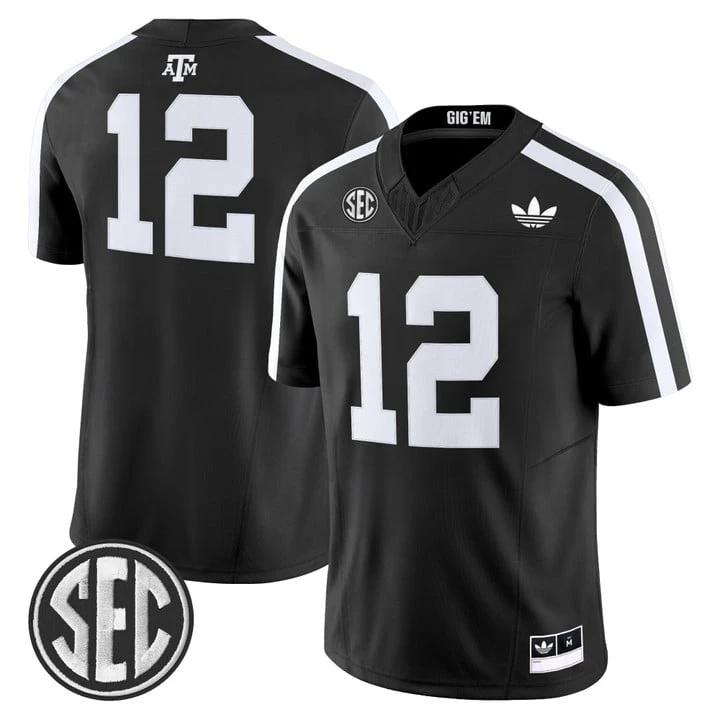 12th Man Jersey #12 Texas A&M Aggies 2025 Vapor Limited V2 Stitched Black by NCAA Football Jersey