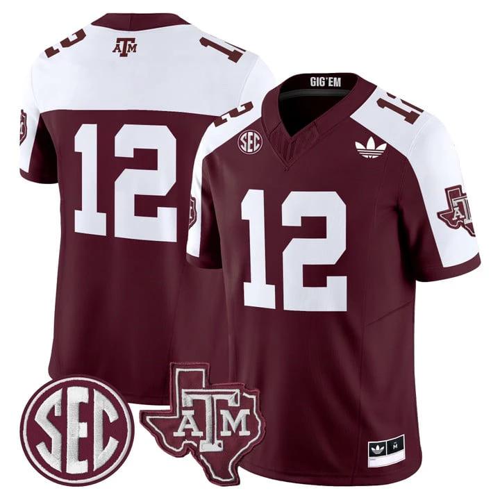 12th Man Jersey #12 Texas A&M Aggies 2025 Vapor Limited V2 Stitched Maroon Alternate by NCAA Football Jersey