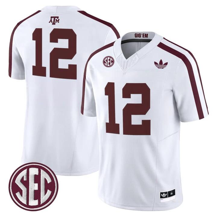 12th Man Jersey #12 Texas A&M Aggies 2025 Vapor Limited V2 Stitched White by NCAA Football Jersey