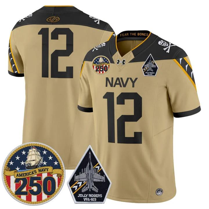 12th Man Jersey #12 Navy Midshipmen Jolly Rogers 250th Patch Stitched by My Store NCAA Football Jerseys