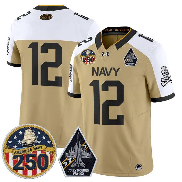 12th Man Jersey #12 Navy Midshipmen Jolly Rogers 250th Patch Stitched by My Store NCAA Football Jerseys