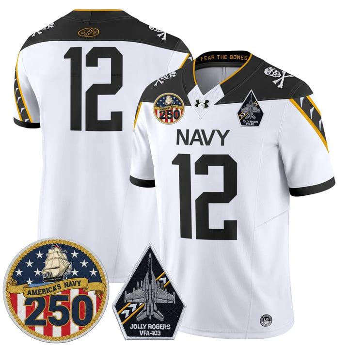 12th Man Jersey #12 Navy Midshipmen Jolly Rogers 250th Patch Stitched by My Store NCAA Football Jerseys
