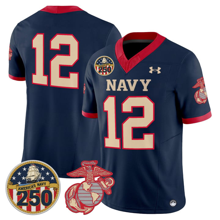 12th Man Jersey #12 Navy Midshipmen USMC 250th Patch Stitched by My Store NCAA Football Jerseys