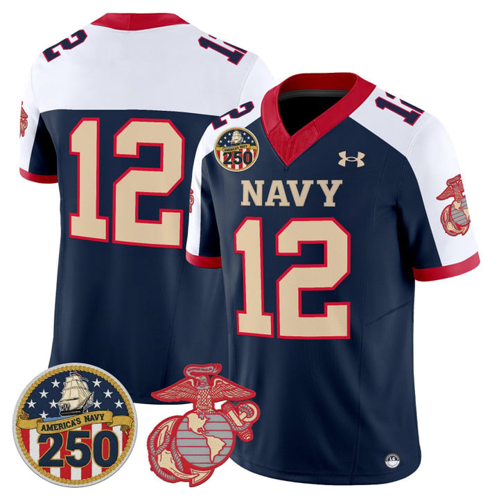 12th Man Jersey #12 Navy Midshipmen USMC 250th Patch Stitched by My Store NCAA Football Jerseys