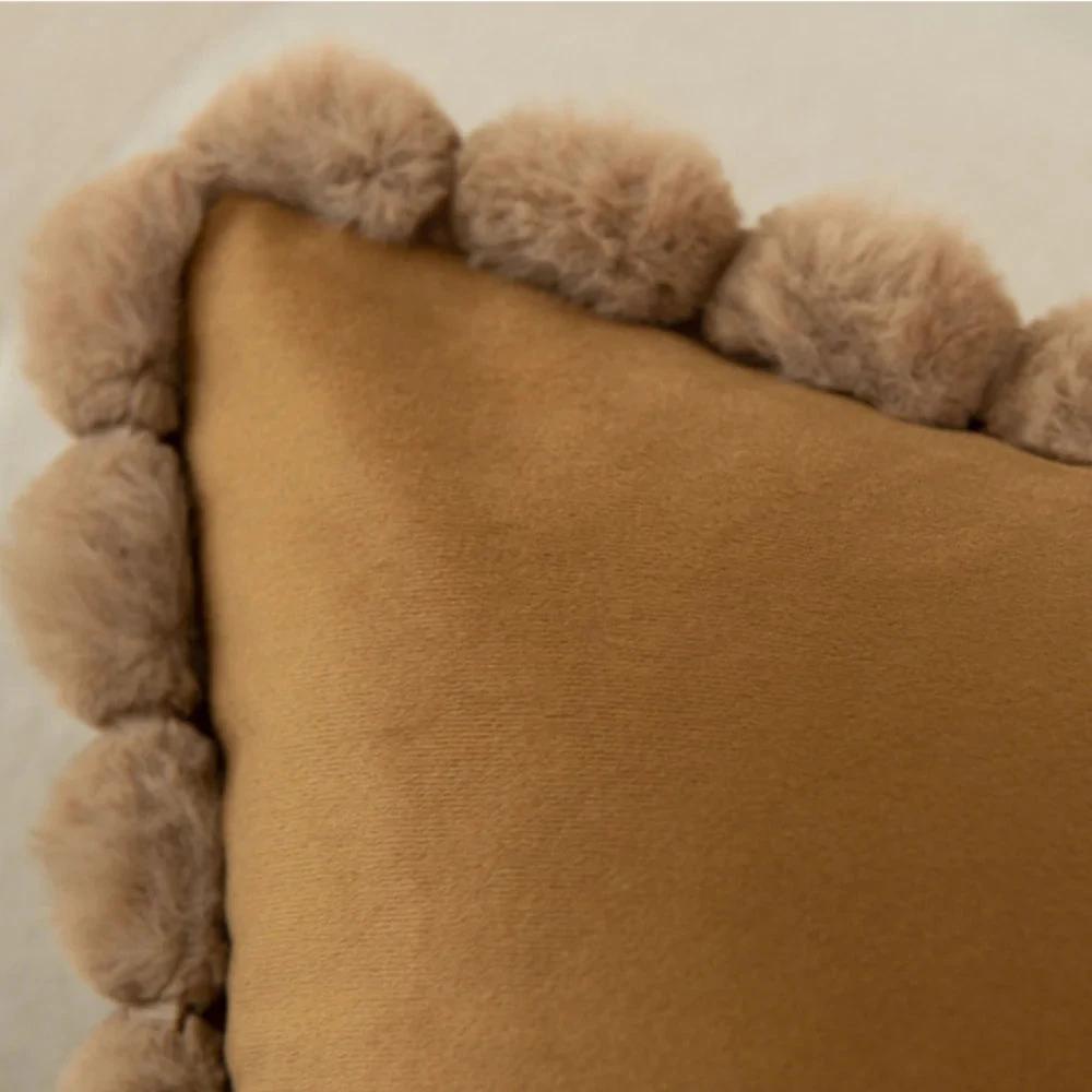Velvet Pom-Pom Trim Cushion Cover by Casa & Beyond