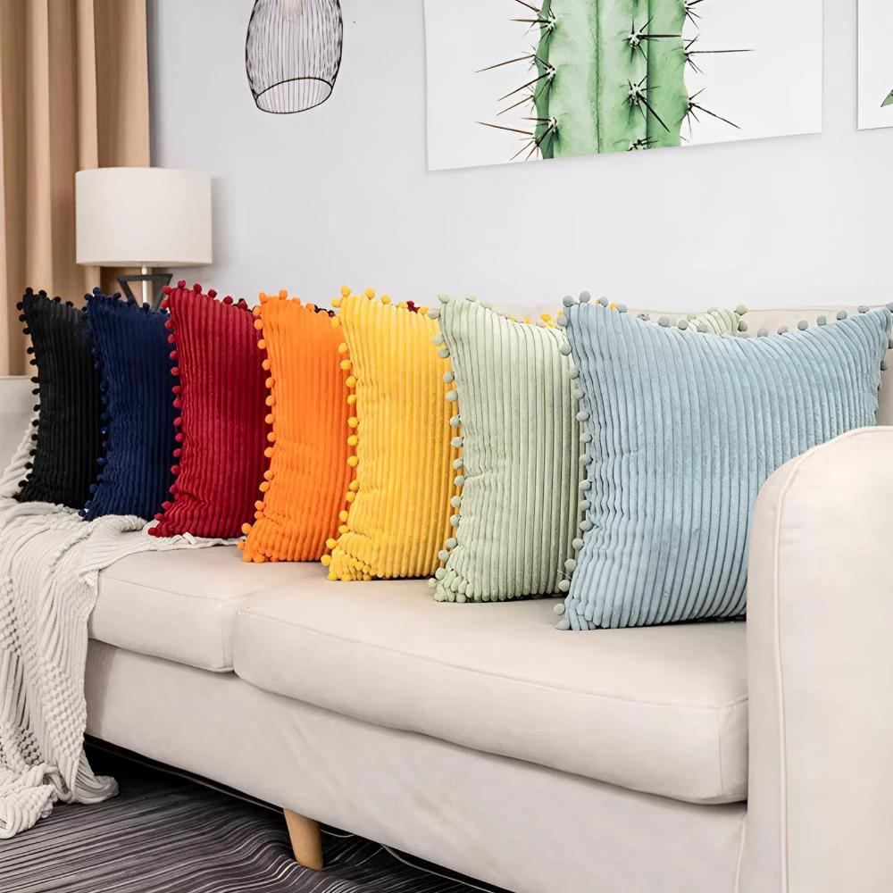 Plush Ribbed Pom-Pom Cushion Cover by Casa & Beyond