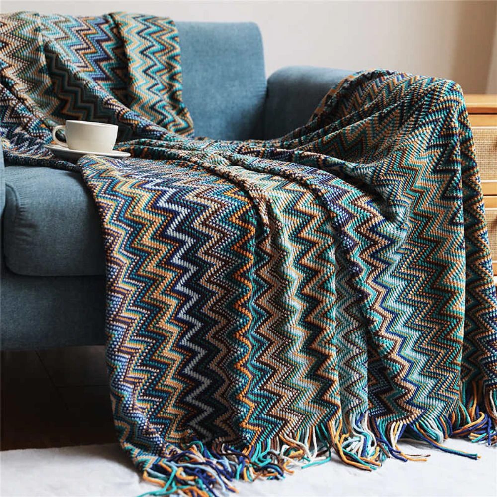 Multicolor Zigzag Tasseled Knit Throw by Casa & Beyond
