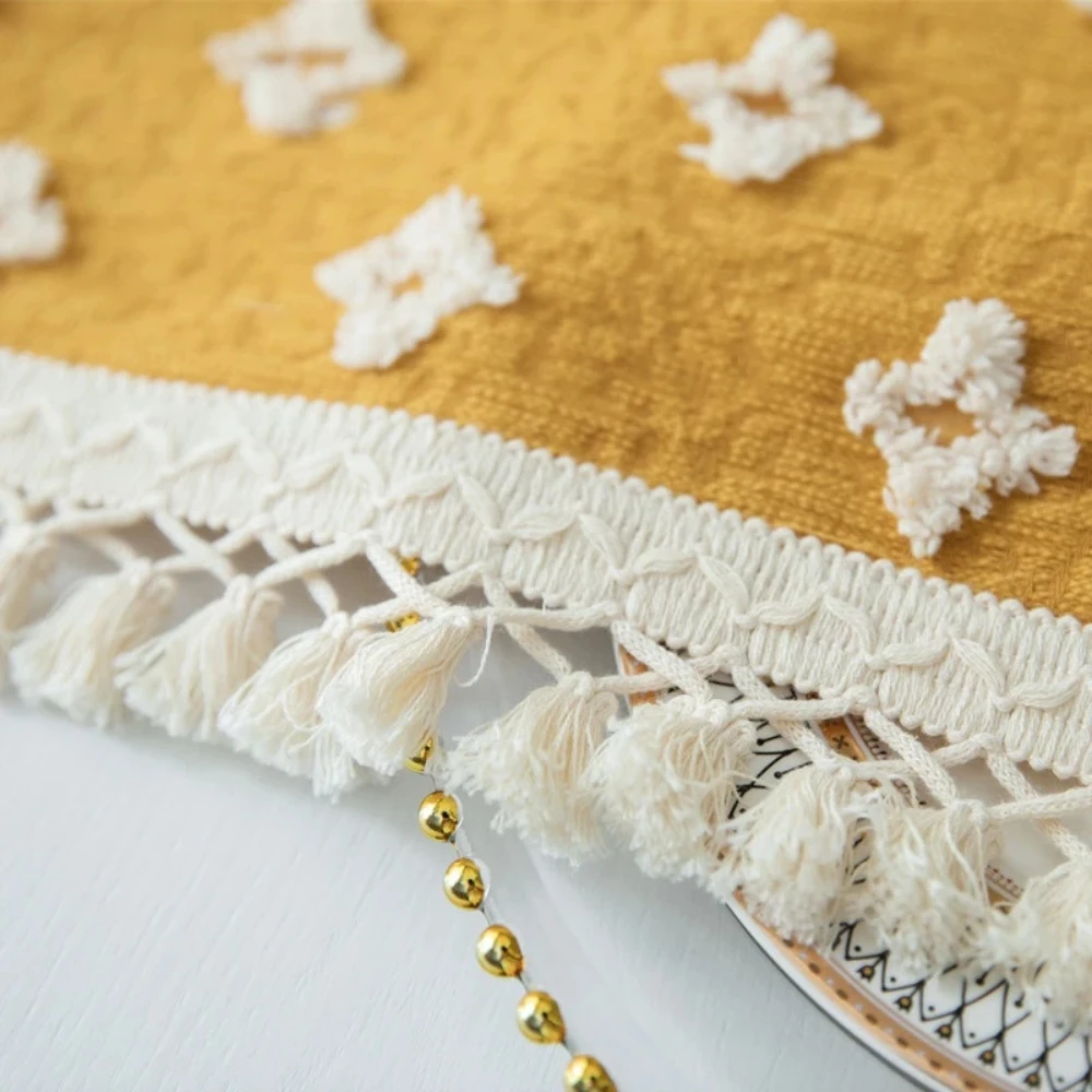 Versatile Yellow Embroidered Tassel Tablecloth by Casa & Beyond