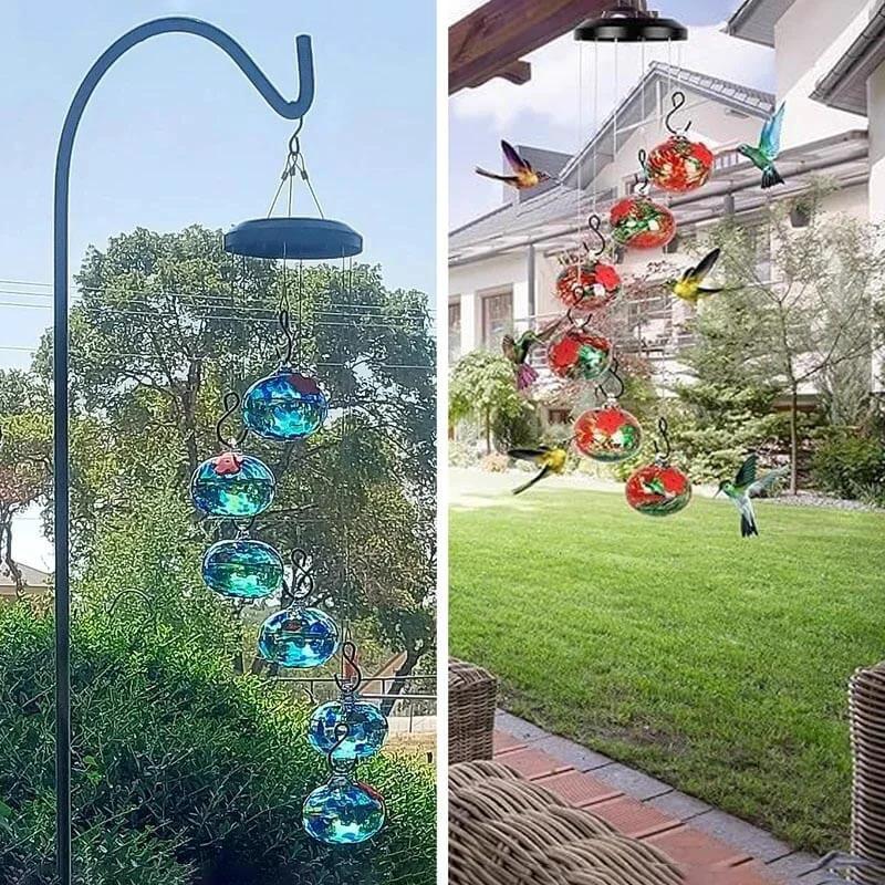 ChimeFeeder handcrafted glass hummingbird feeder with wind chime Bowlift by Bowlift
