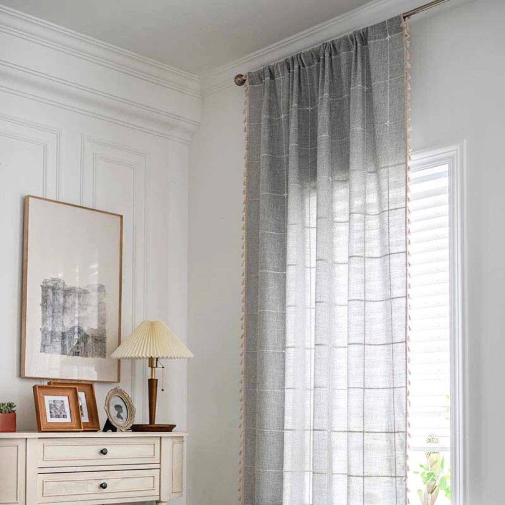 Tassel Plaid Curtain Semi Blackout Drapes by Casa & Beyond