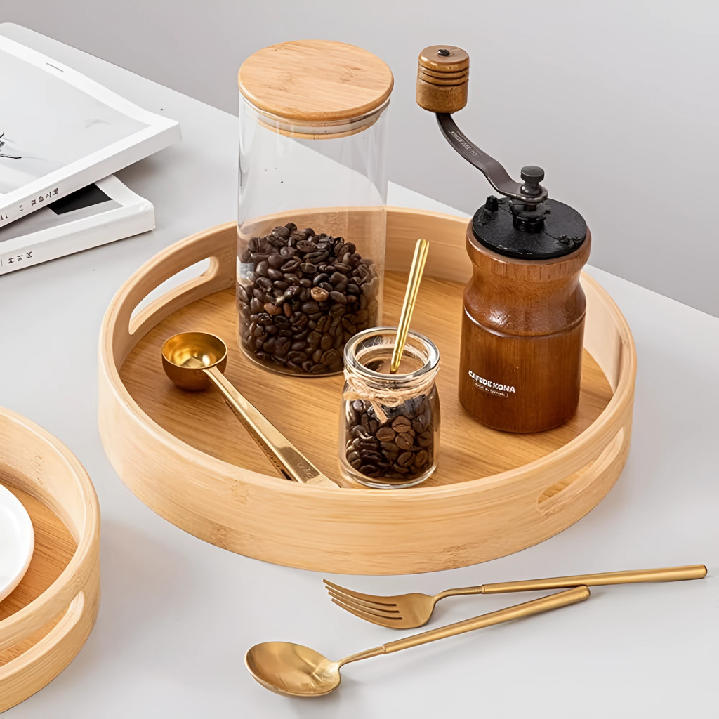 Bamboo Wood Round Serving Tray by Casa & Beyond