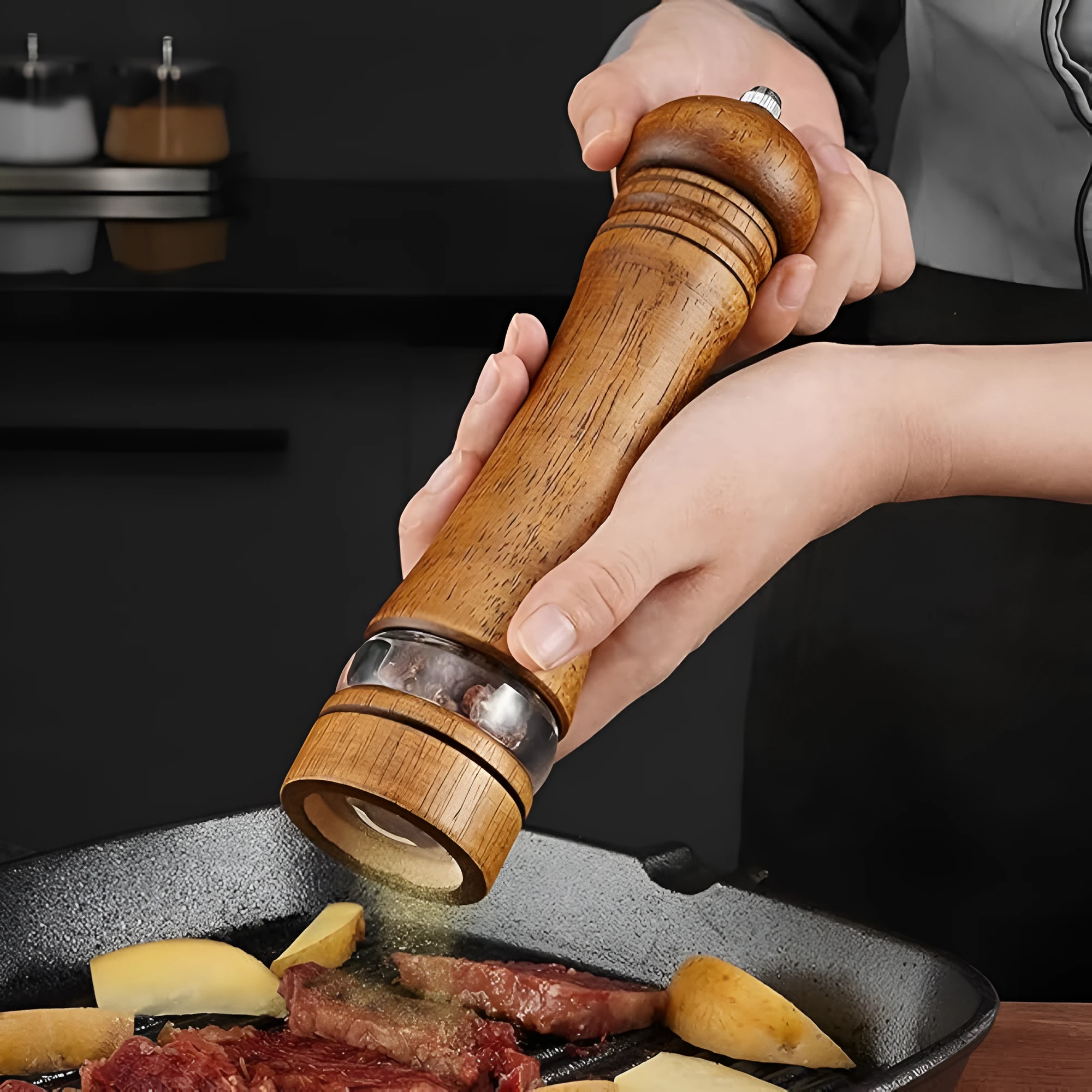 Rustic Oak Seasoning Grinder by Casa & Beyond