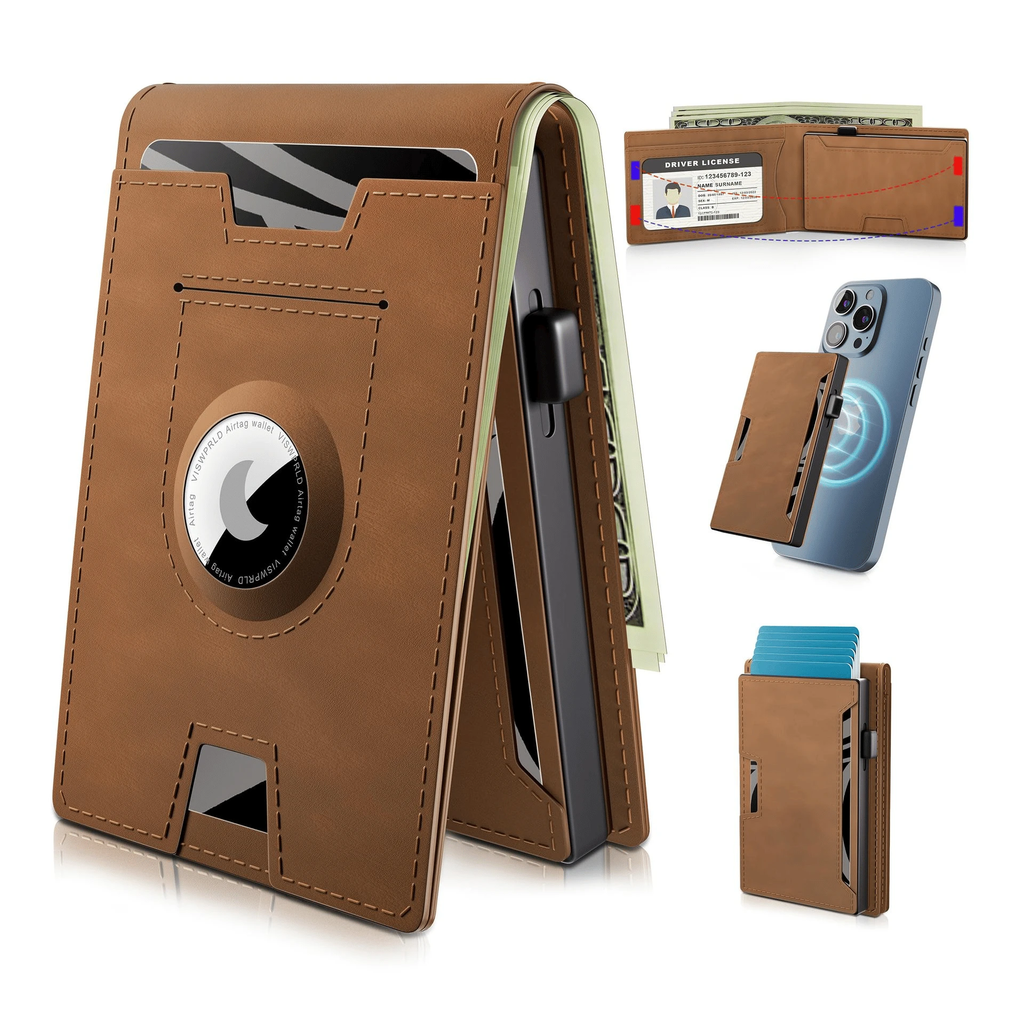 Pop Up aluminum bag Money Clip Slim Leather Slots Credit Card Holder RFID Blocking Bifold Minimalist Wallet by BowLift