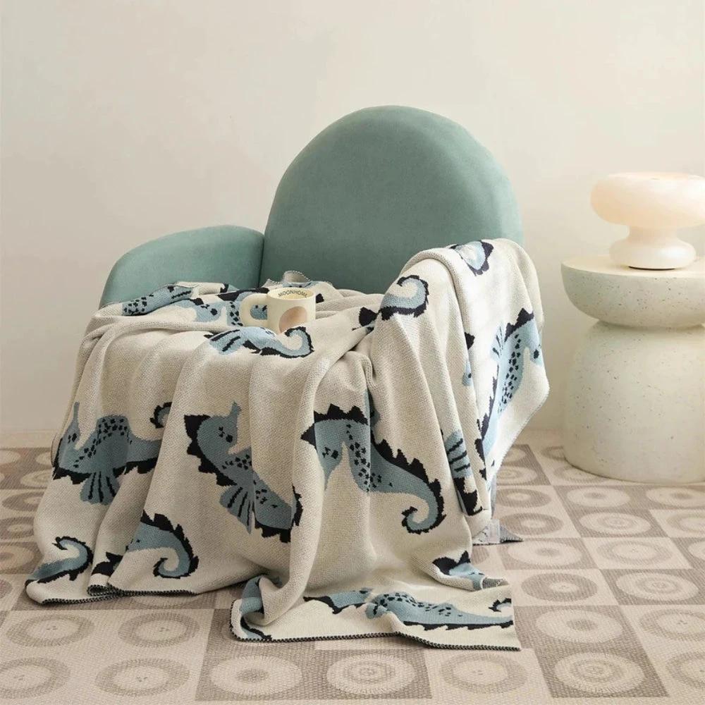 Nautical Seahorse Throw Blanket by Casa & Beyond