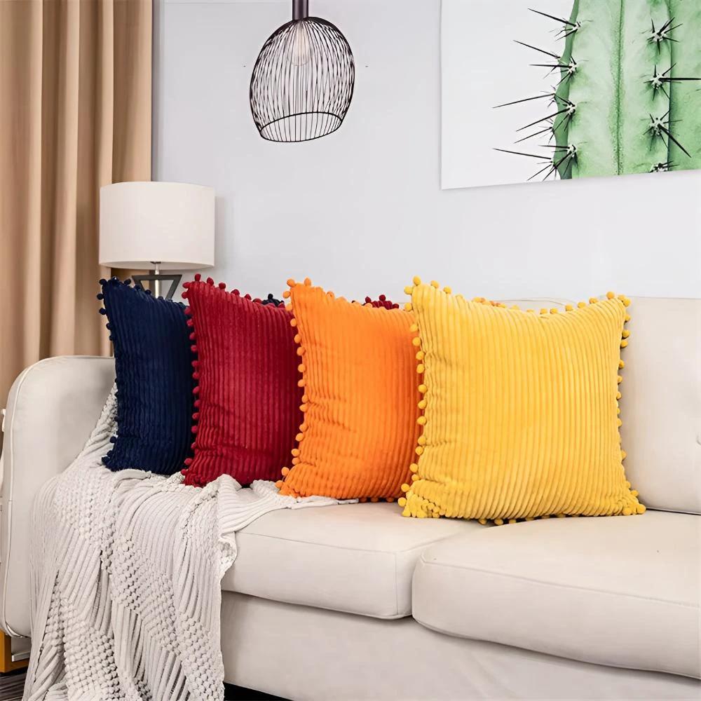 Plush Ribbed Pom-Pom Cushion Cover by Casa & Beyond