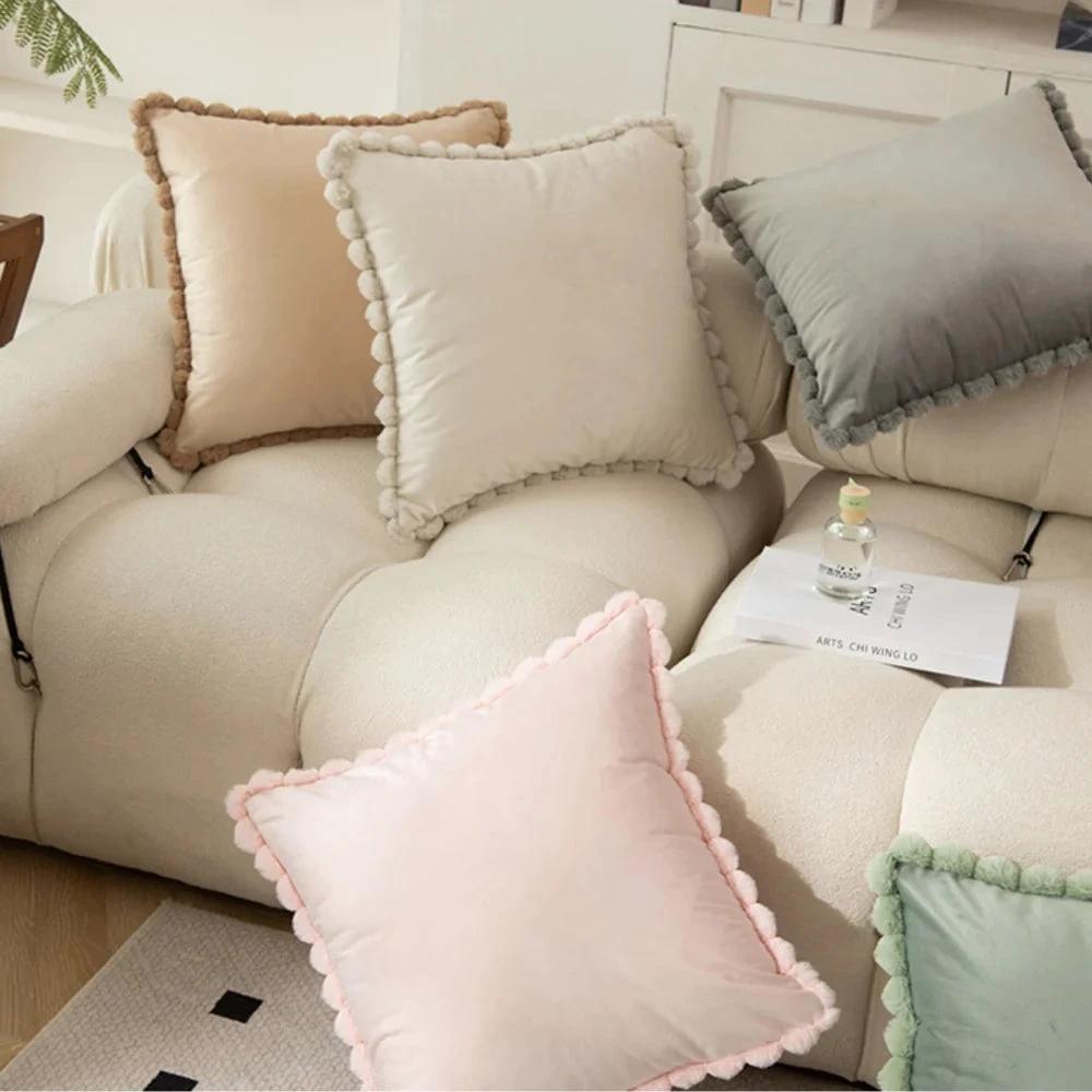 Velvet Pom-Pom Trim Cushion Cover by Casa & Beyond