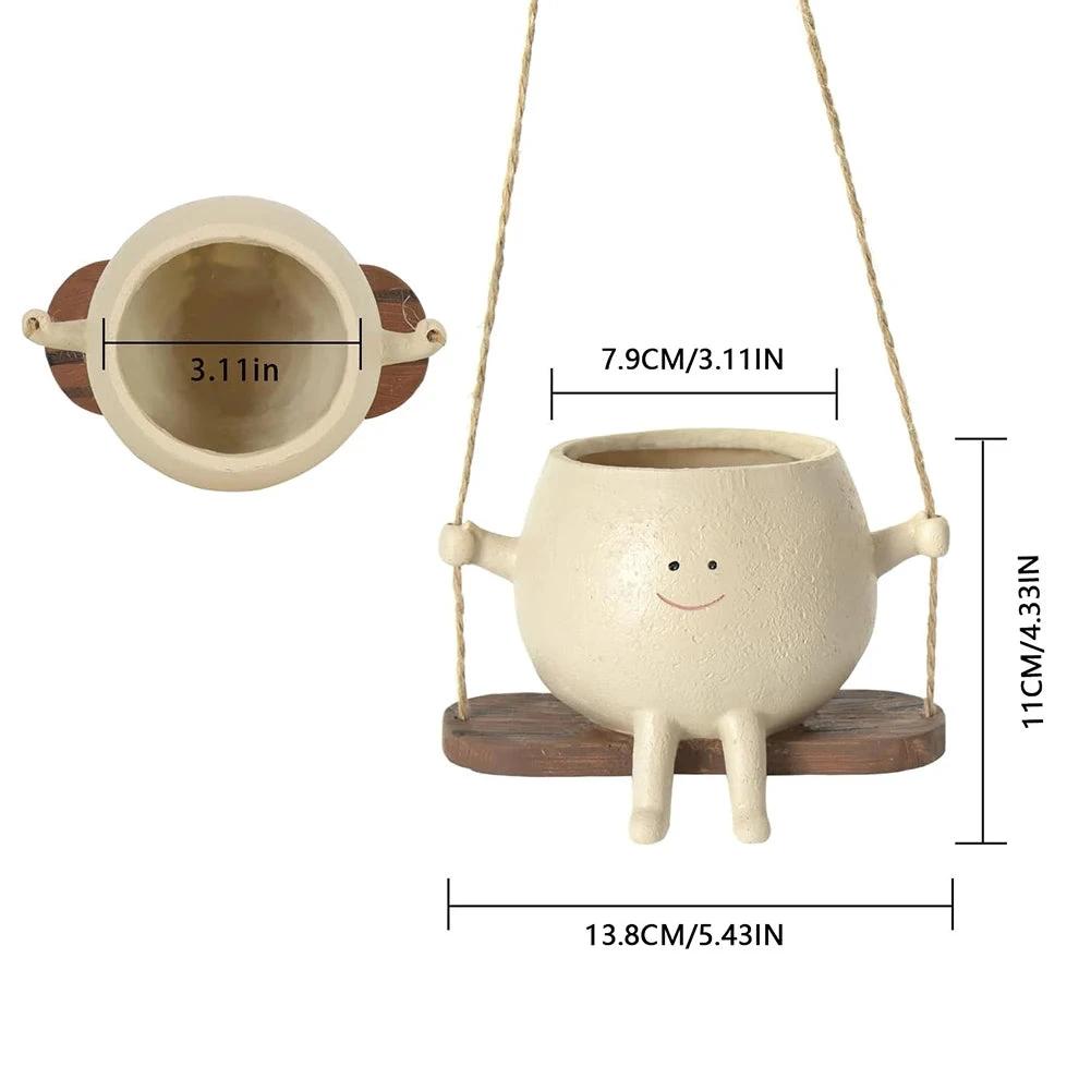 Swinging Face Planter Flower Pot - Resin Head Flower Pot for Indoor/Outdoor Plants Bowlift by Bowlift