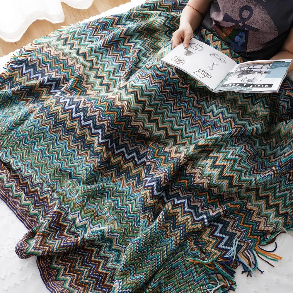 Multicolor Zigzag Tasseled Knit Throw by Casa & Beyond