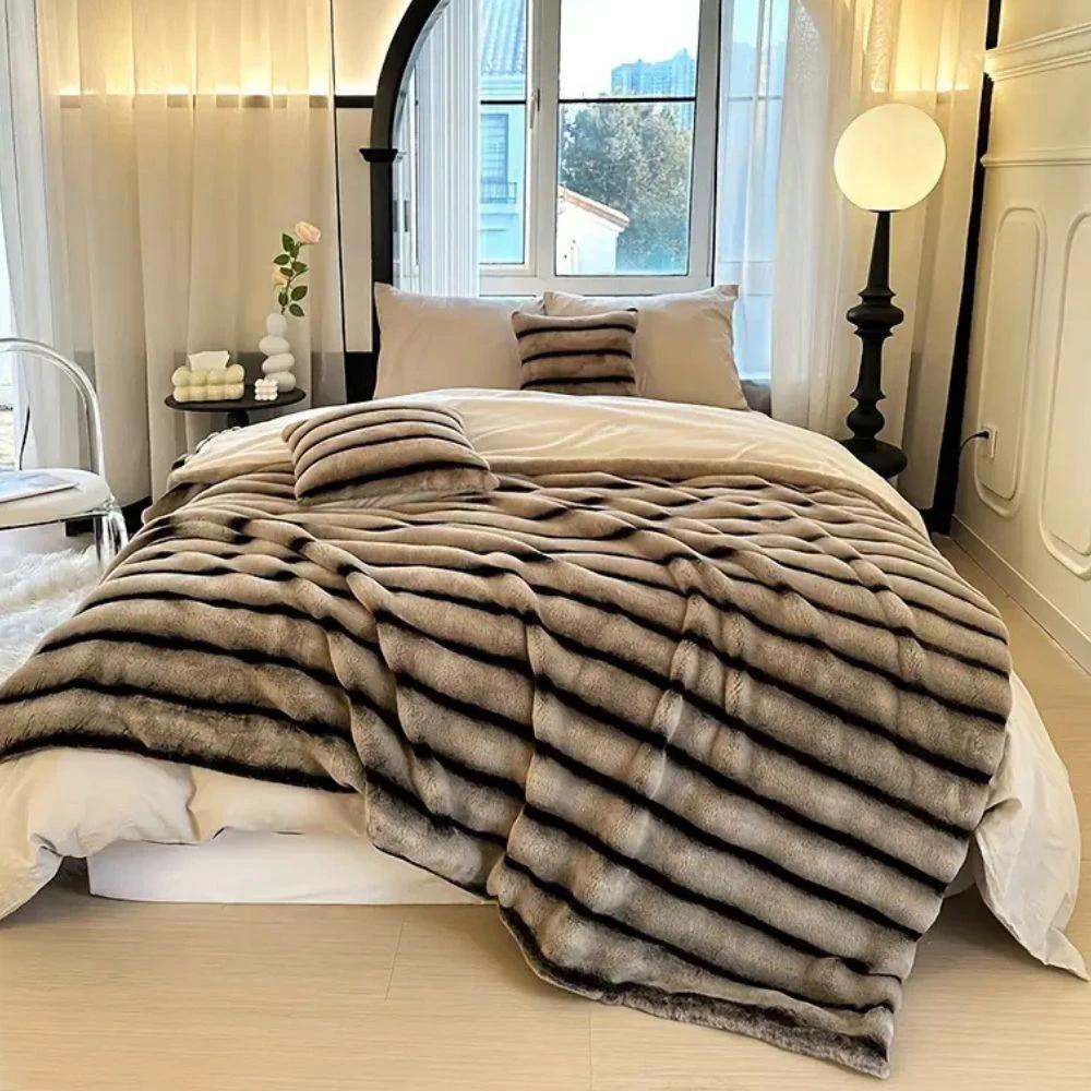 Ruched Faux Rabbit Fur Blanket by Casa & Beyond