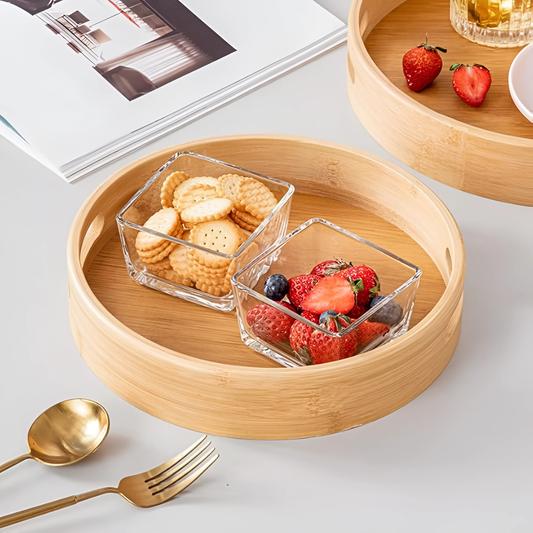 Bamboo Wood Round Serving Tray by Casa & Beyond