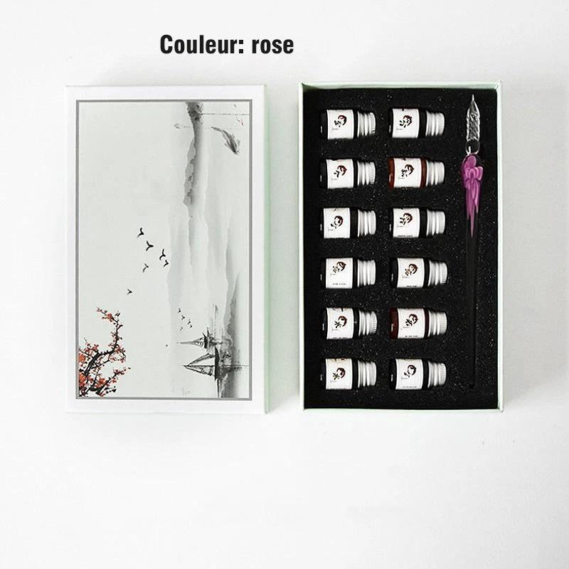 Glass fountain pen with ink and pen holder by Bowlift