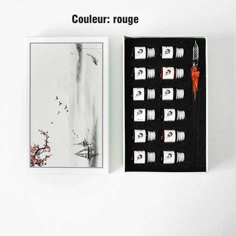 Glass fountain pen with ink and pen holder by Bowlift