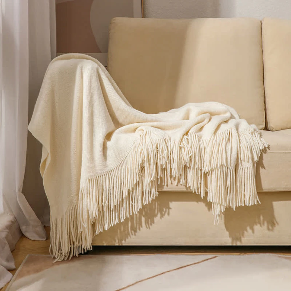 Chunky Knit Tassel Blanket by Casa & Beyond