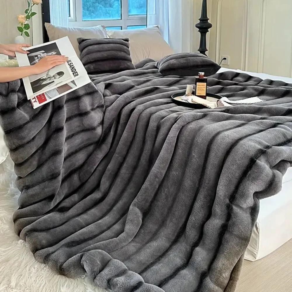 Ruched Faux Rabbit Fur Blanket by Casa & Beyond