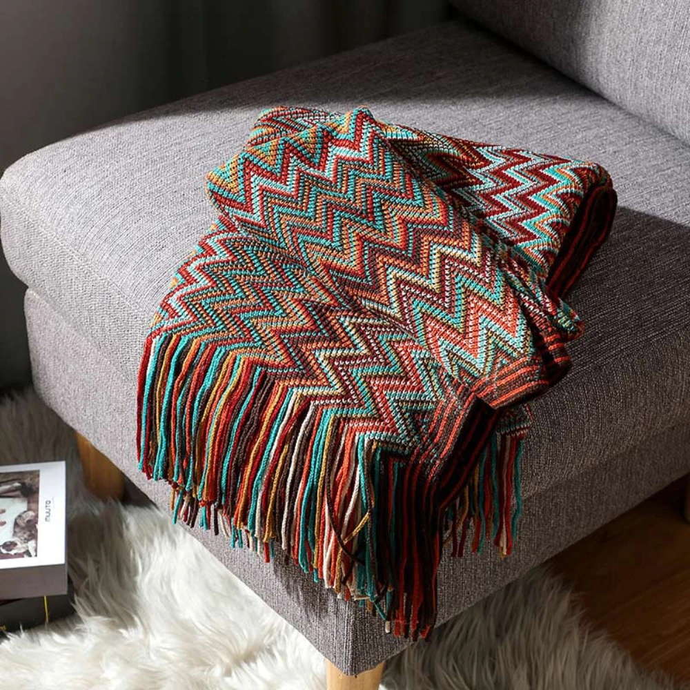 Multicolor Zigzag Tasseled Knit Throw by Casa & Beyond