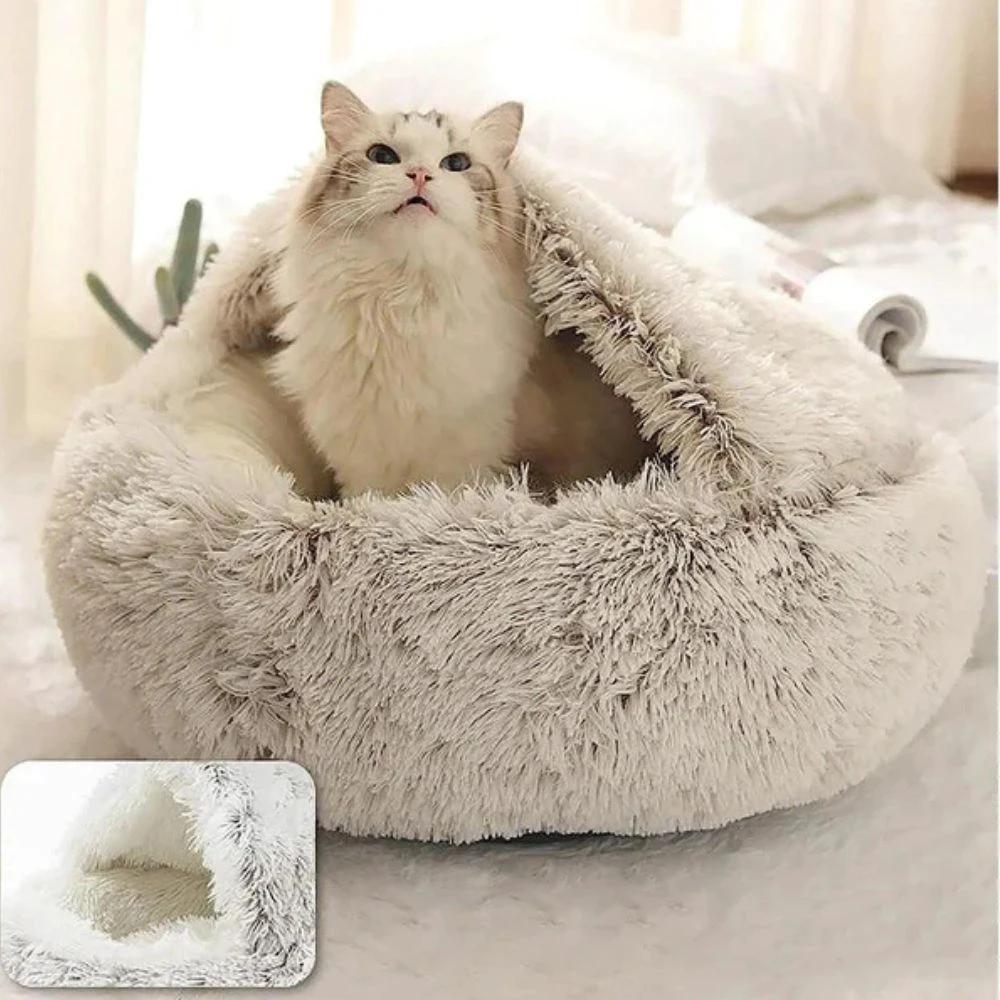 Round Hooded Faux Fur Pet Bed by Casa & Beyond