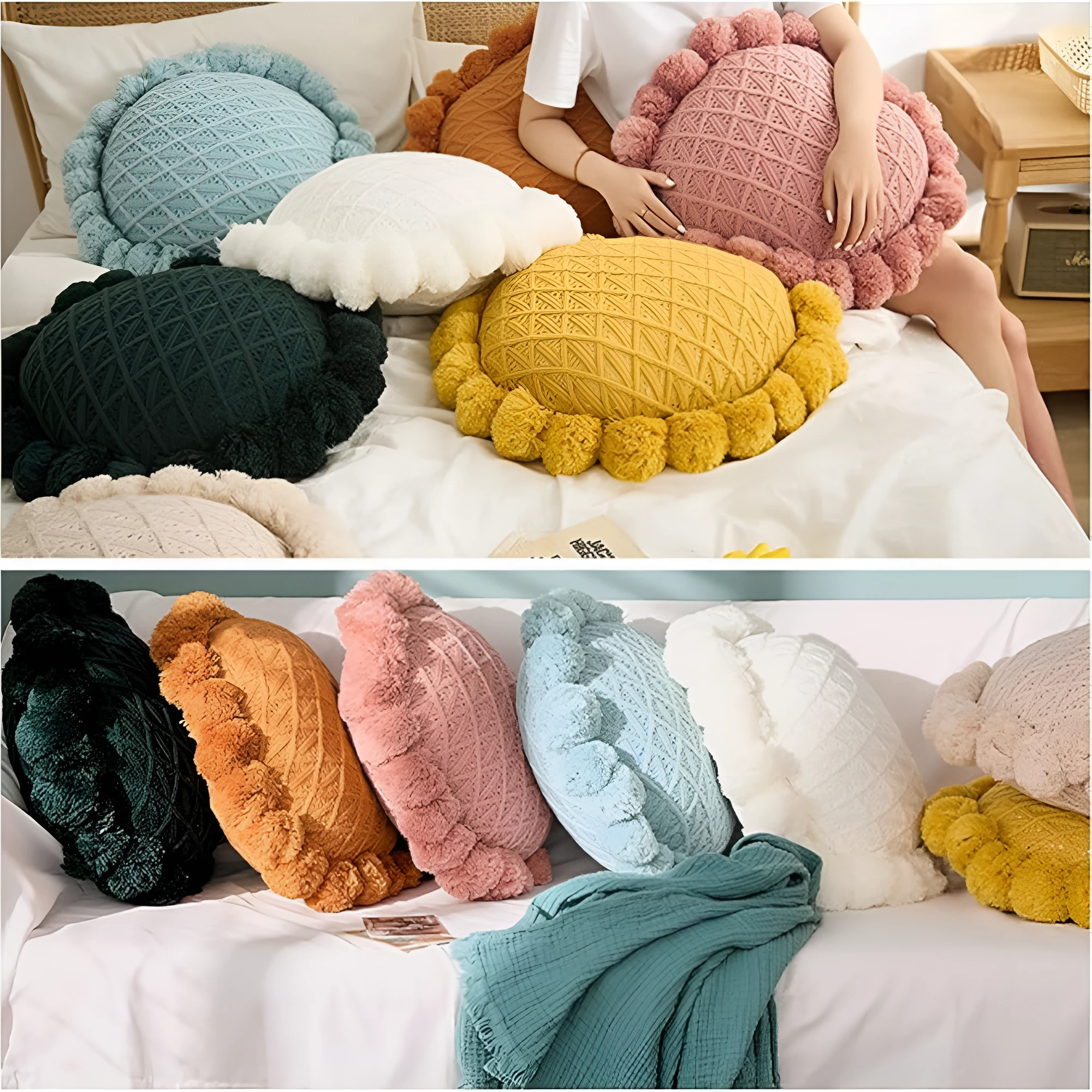 Chic Sunflower Pom-Pom Cushion by Casa & Beyond