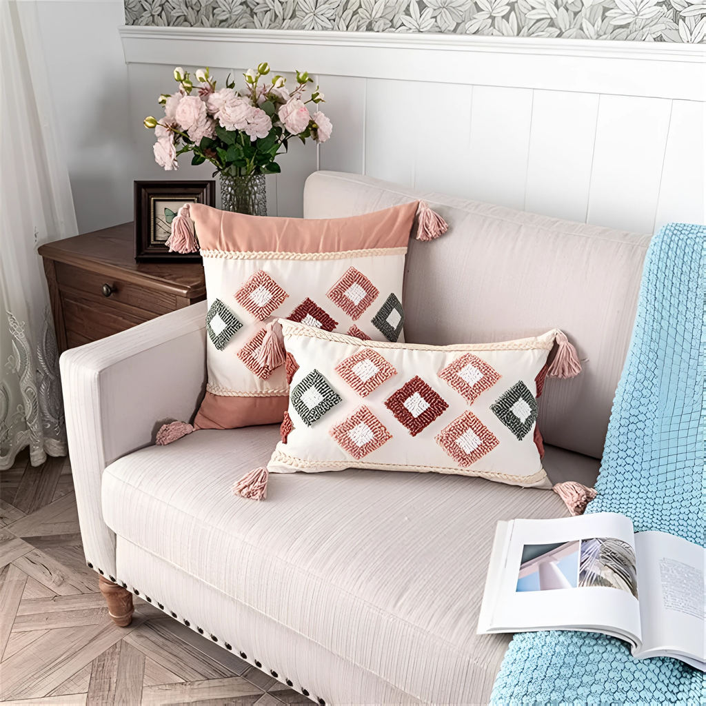 Tufted Embroidered Boho Cushion Cover by Casa & Beyond