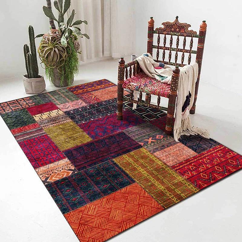 American tribal pattern rug red and purple polyester rug machine washable non-slip back area rug for bedroom by BowLift